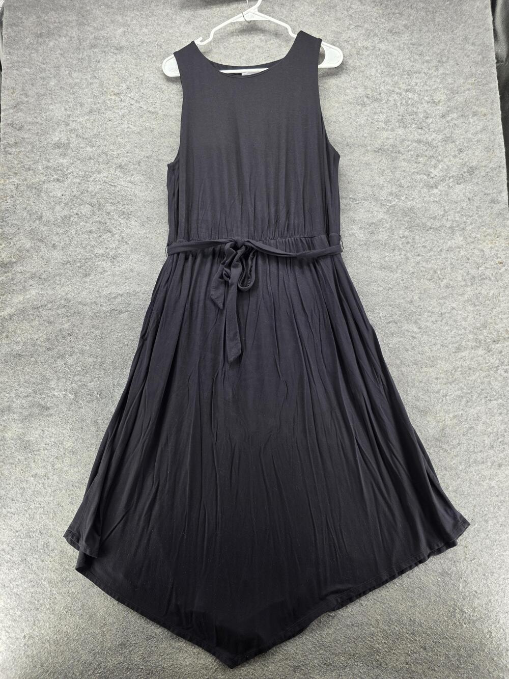 Soma Dress Womens XL Black Maxi Tank Asymmetric Pleated Belted Strappy